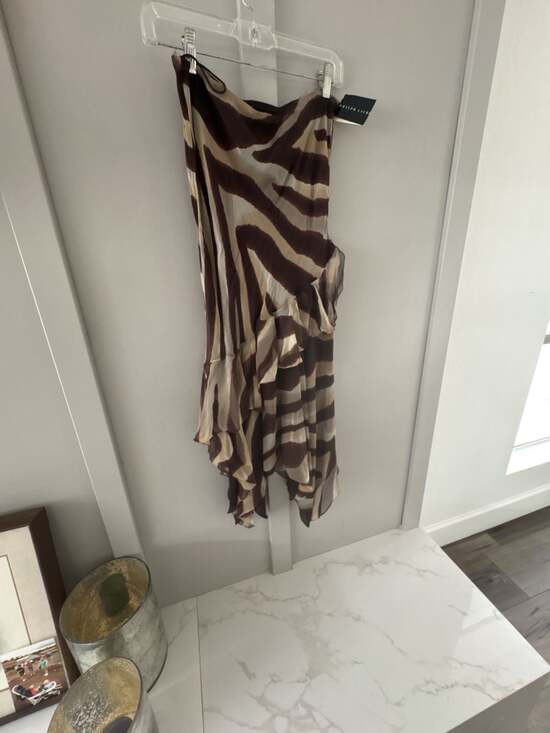 Ralph Lauren Dresses & Skirts - Ralph Lauren Ruffled Skirt Size 8 Brown Zebra Print Silk Midi